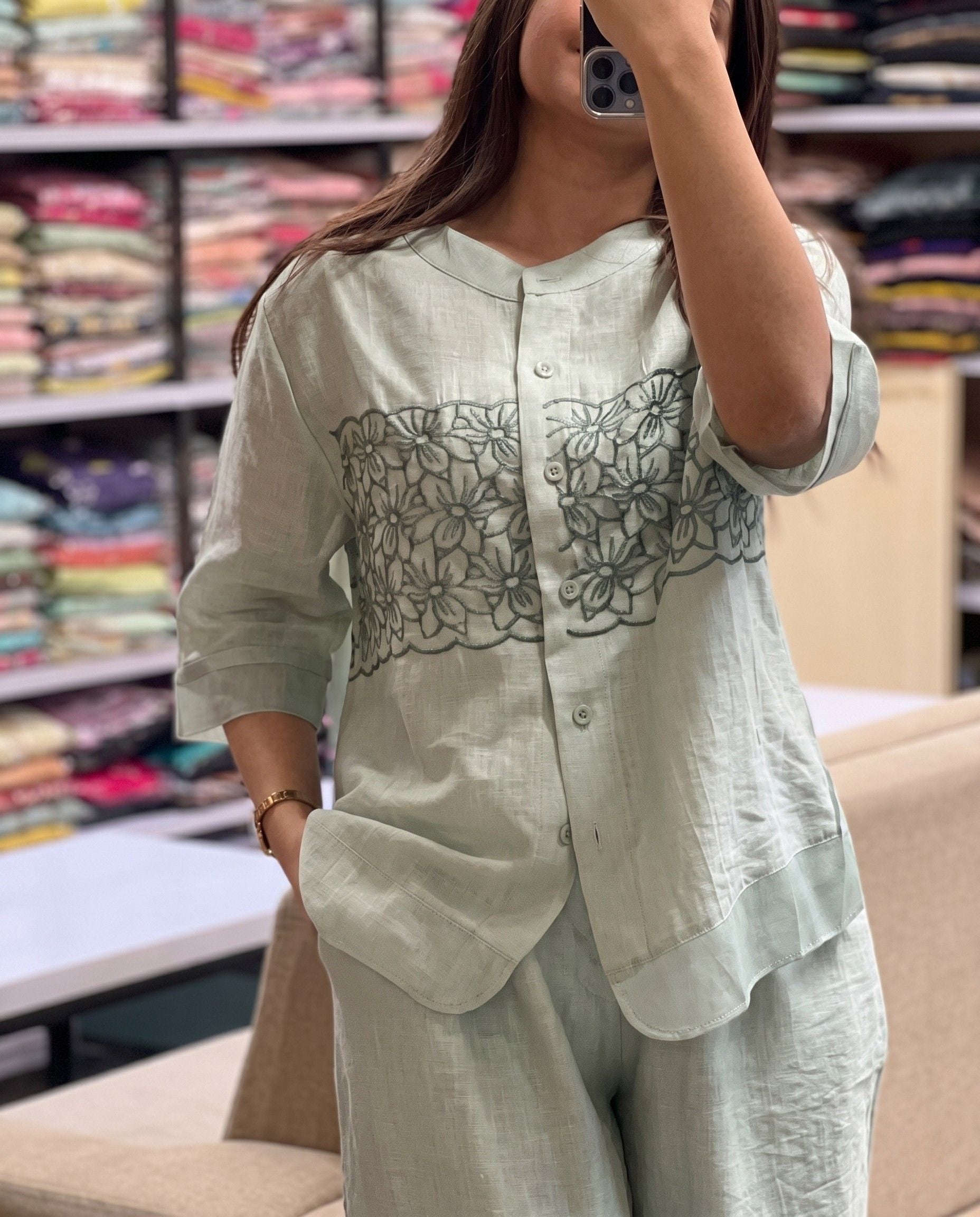 Liora - Mint Embroidered Viscose Co ord Set Design