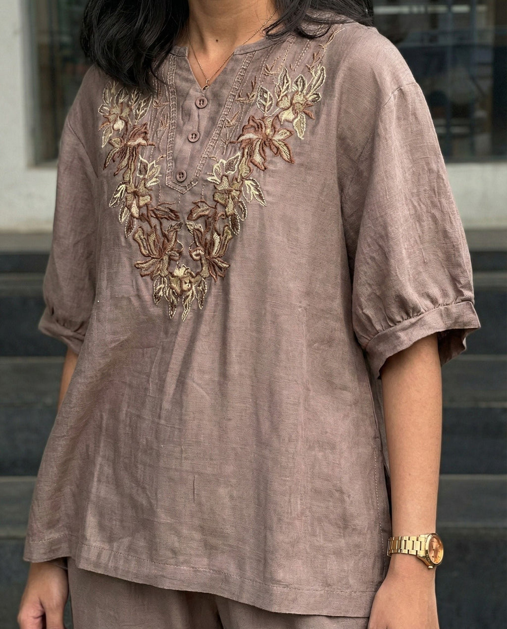 Harper – Warm Taupe Brown Roman Fabric Comfort Co Ord Sets