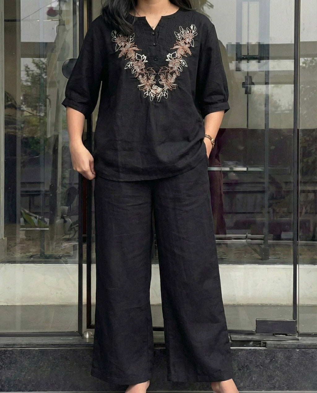 Harper – Classic Black Roman Fabric Comfort Co Ord Sets