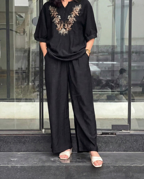 Harper – Classic Black Roman Fabric Comfort Co Ord Sets