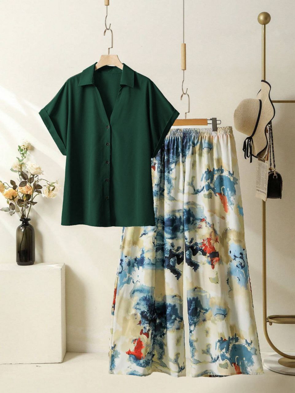 Rayon Co-ord Set with Abstract Digital Print Palazzo