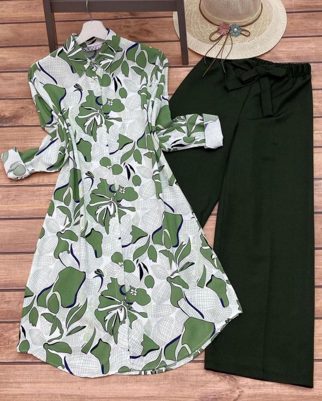 Rayon Co-ord Set with Digital Leaf Print