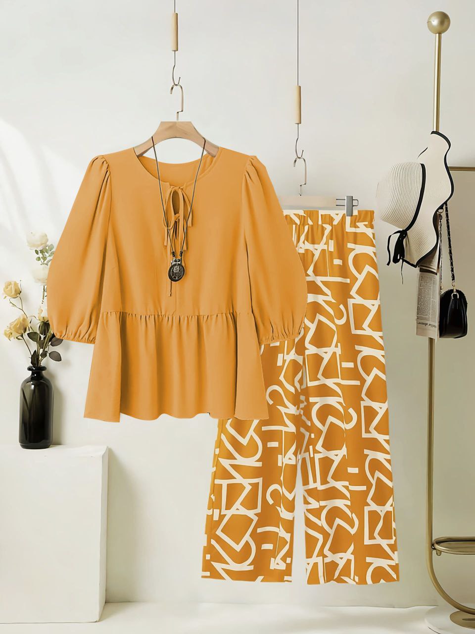 Rayon Co-ord Set with Geometric Printed Palazzo