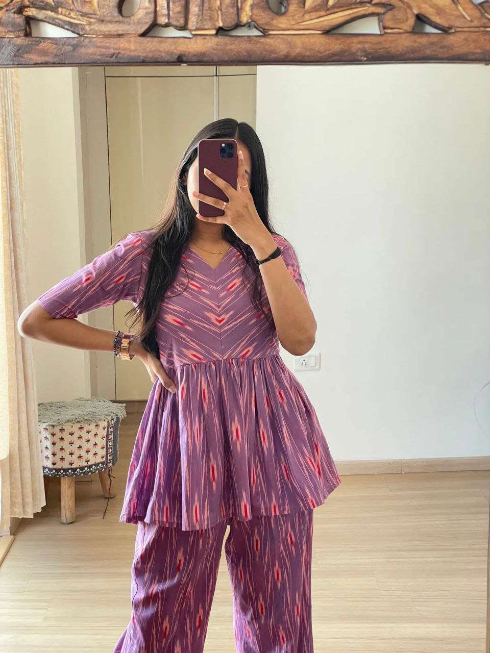 Rayon Co-ord Set with Ikat Digital Print